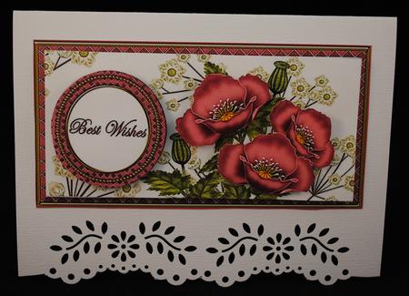 Mid Pink Poppy Best Wishes Dl Decoupage Topper by Yvonne Middleton