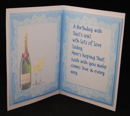 Lilac Incert Birthday with Verse , Champagne and Glasses by Yvonne Middleton