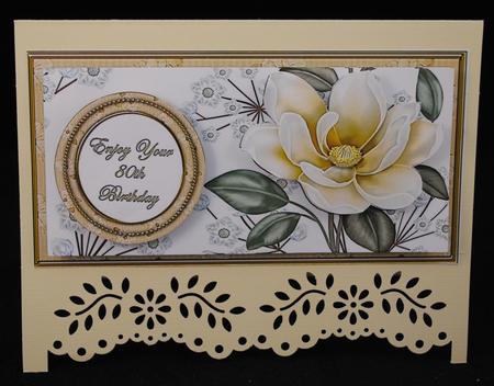 Cream Magnolia 80th Birthday Dl Decoupage Topper by Yvonne Middleton