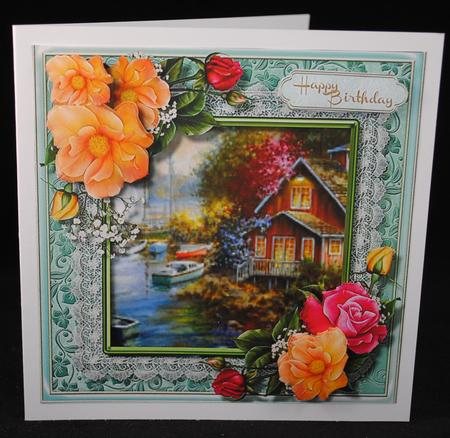 Beautiful Apricot Roses and Water Scene  by Yvonne Middleton
