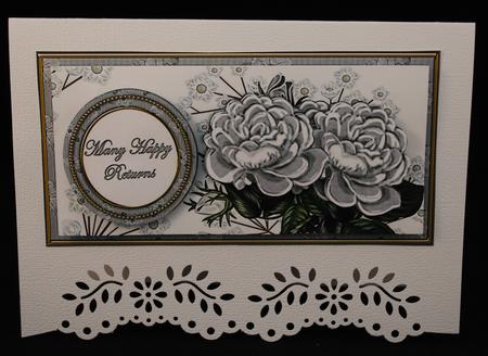 Silver Roses Many Happy Returns Dl Decoupage Topper by Yvonne Middleton