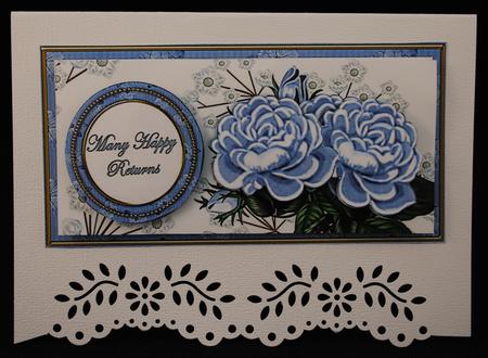 Pale Blue Roses Many Happy Returns Dl Decoupage Topper by Yvonne Middleton