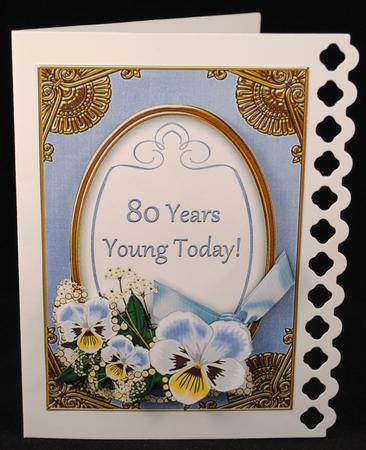 Pale Blue Pansy 80 Years Young Oval 7x5in Step by Step by Yvonne Middleton