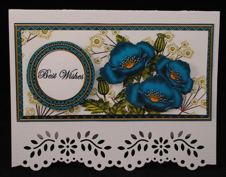 Teal Poppy Best Wishes Dl Decoupage Topper by Yvonne Middleton