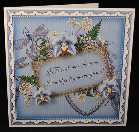 Blue Orchids If Friends Were. 8in Vintage Decoupage Topper by Yvonne Middleton