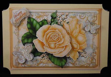 Peach Roses and Butterflies Card Front by Yvonne Middleton