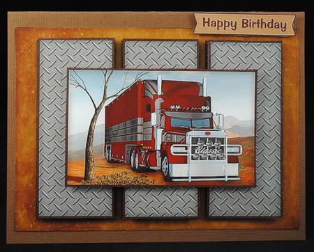 Red Big Rig Semi Truck Lorry Cards for Men Quick Card Male Birthday Trucker by Yvonne Middleton