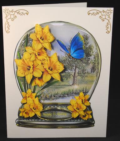 Lovely Daffodills and Butterfly in a Glass Dome  by Yvonne Middleton