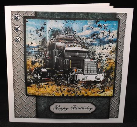 Shattered Big Rig Truck Black Cards for Men Trucker Male Birthday by Yvonne Middleton