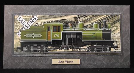 Green Train 4 x 10 Long Topper with Decoupage by Yvonne Middleton