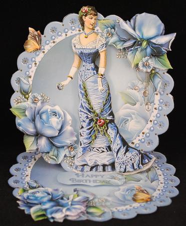 Victorian Lady Porceline Rose Scalloped Round Easel Card by Yvonne Middleton