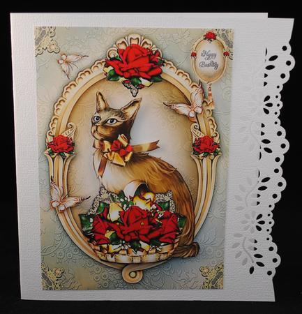 Vintage Frame with Basket of Roses and Kitten by Yvonne Middleton