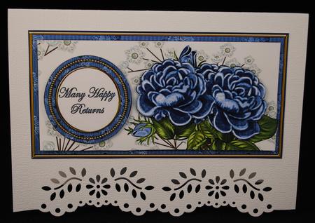 Dblue Roses Many Happy Returns Dl Decoupage Topper by Yvonne Middleton
