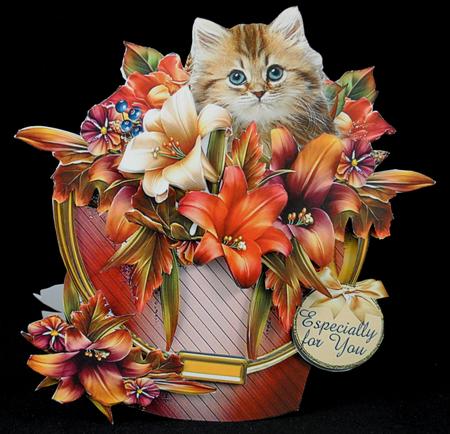 Bucket of Lillies and Kitten Shaped Card Mini Kit by Yvonne Middleton