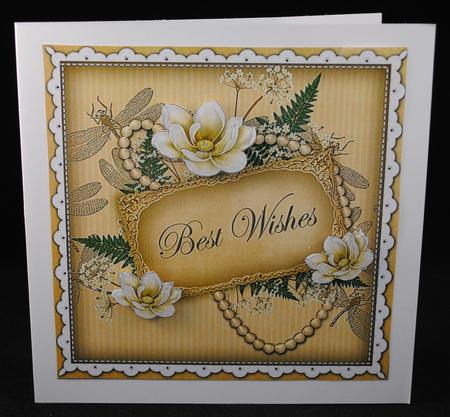 Cream Magnolia Best Wishes 8in Vintage Decoupage Topper by Yvonne Middleton