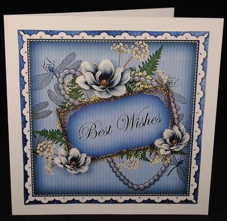 Dark Blue Magnolia Best Wishes 8in Vintage Decoupage Topper by Yvonne Middleton