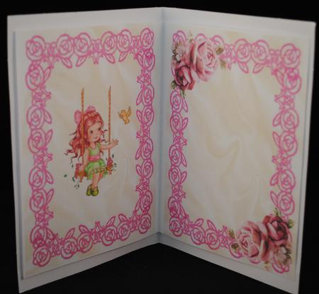 Little Girl on Her Swing with Bow and Pink Roses A5 Insert by Yvonne Middleton