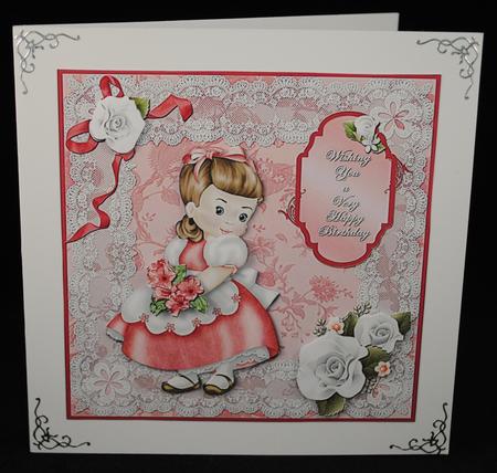 Sweet Girl on Lace Large Birthday Card Front by Yvonne Middleton