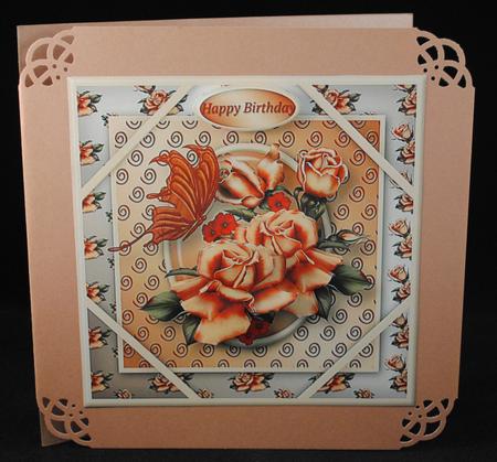 Apricot Roses Corner Frame Card by Yvonne Middleton