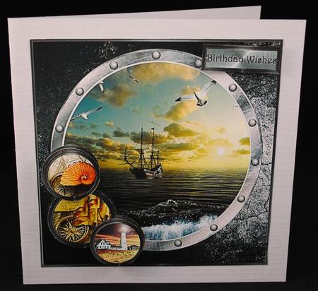 Galleon Ship at Sea Card with Decoupage by Yvonne Middleton