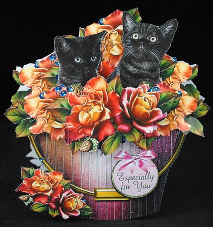 Bucket of Roses and Kittens Shaped Card Mini Kit by Yvonne Middleton