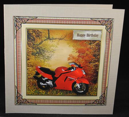 Red Motorbike 8x8ins Decoupage Topper by Yvonne Middleton