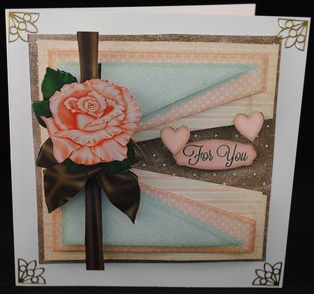Vintage Pink Rose with Dangling Hearts Card by Yvonne Middleton