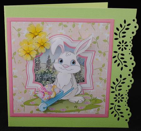 Easter White Rabbit Card with Decoupage and Sentiment Tags by Yvonne Middleton
