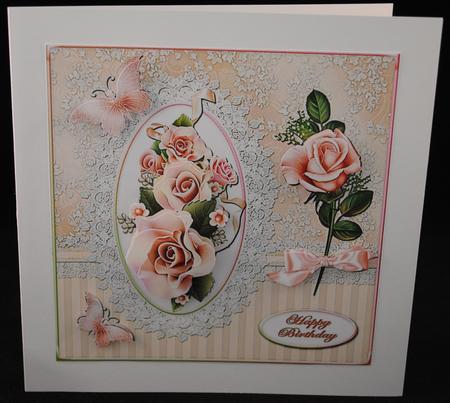 Pink Roses Large Card Front by Yvonne Middleton