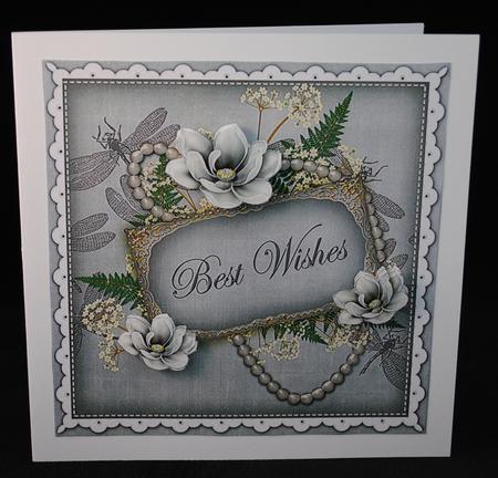 Silver Magnolia Best Wishes 8in Vintage Decoupage Topper by Yvonne Middleton