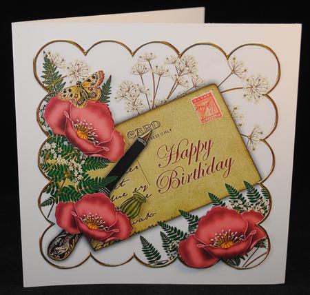 Dpink Poppy Happy Birthday Ink Saver 8in Scallop Topper by Yvonne Middleton
