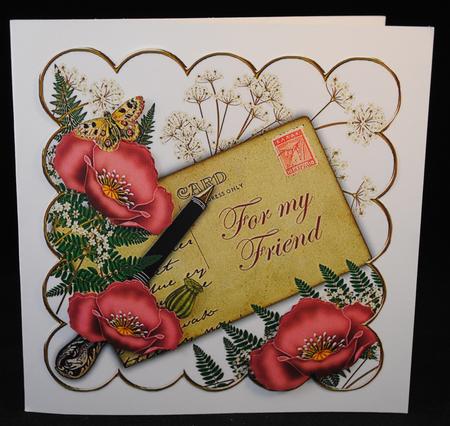 Pink Poppy for My Friend Ink Saver 8in Scallop Topper by Yvonne Middleton