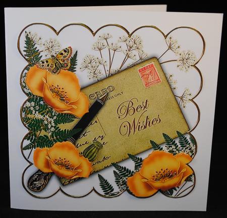 Peach Poppy Best Wishes Ink Saver 8in Decoupage Topper by Yvonne Middleton