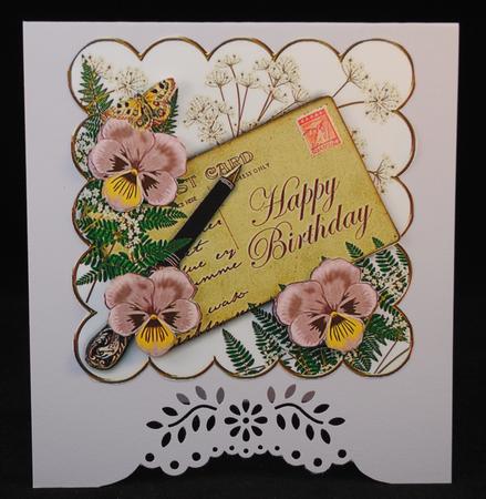 Dpink Pansy Ink Saver Happy Birthday 6in Decoupage Topper by Yvonne Middleton