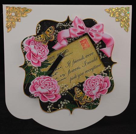 Pink Rose Blk If Friends Were 6in Bracket Decoupage Topper by Yvonne Middleton