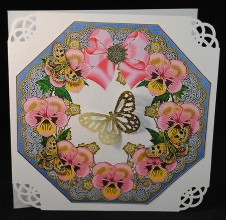 Pink Pansy Blue Lace Octagon 8inch Frame Sheet by Yvonne Middleton