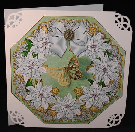 White Poinsettia Mint Lace Octagon 8in Picture Topper Sheet by Yvonne Middleton