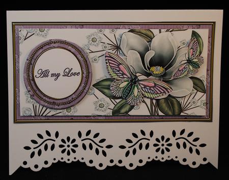 Lilac Butterfly Happy Anniversary Dl Decoupage Topper by Yvonne Middleton