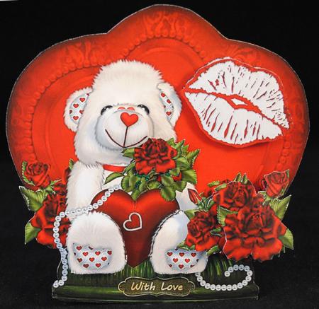 Teddy Bear Holding Heart and Roses Mk by Yvonne Middleton