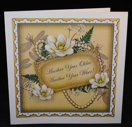 Cream Magnolia Another Year 8in Vintage Decoupage Topper by Yvonne Middleton
