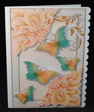 Pretty Chrysanthemums in Peach with Butterflies by Yvonne Middleton