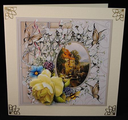 The Water Mill Card with Rose Decoupage by Yvonne Middleton