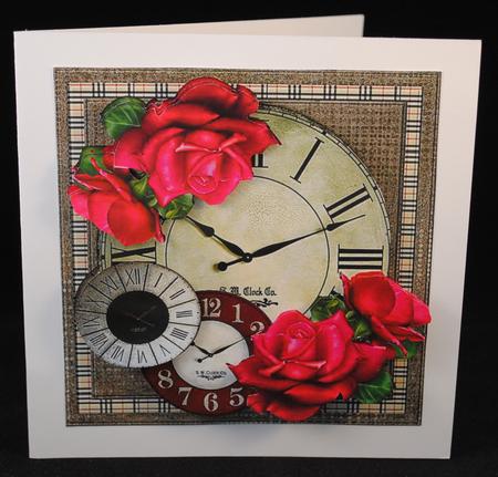 Male Card Vintage Clock & Roses by Yvonne Middleton