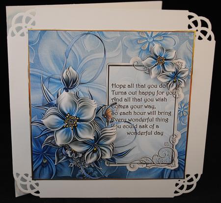 Blue Florals Card with Verse and Decoupage by Yvonne Middleton