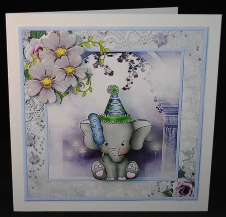 Elephant Party Time Card with Decoupage by Yvonne Middleton