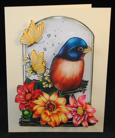 Pretty Bluebird, with Summer Flowers in Glass Dome by Yvonne Middleton