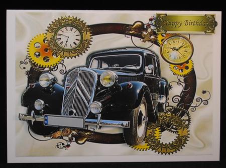 Lovely Black Vintage Car in Gold Frame of Vintage Clocks by Yvonne Middleton