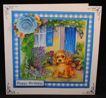 Cute Puppy Scene Gingham Topper & Decoupage by Yvonne Middleton