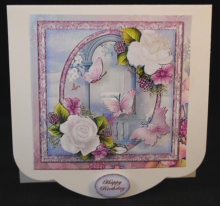 White Roses and Butterflies Card Front by Yvonne Middleton