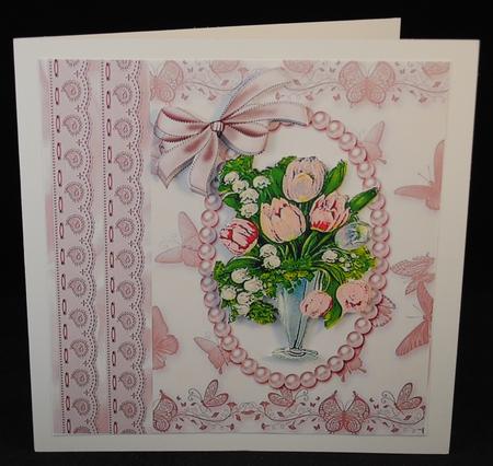 Pretty Vintage Vase of Tulips and Gypsophila 8x8 by Yvonne Middleton